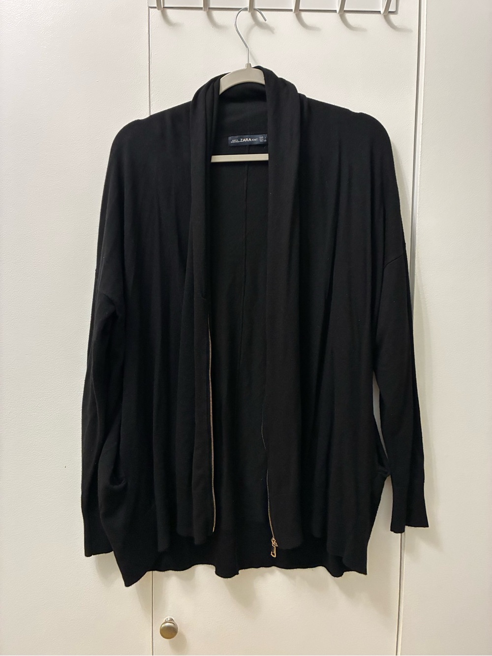 Zara Black Open-Front Draped Blazer Cardigan